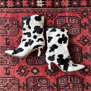 VTG Antonio Valle Velvet Cow Print Boots Black & White Retro Size 9